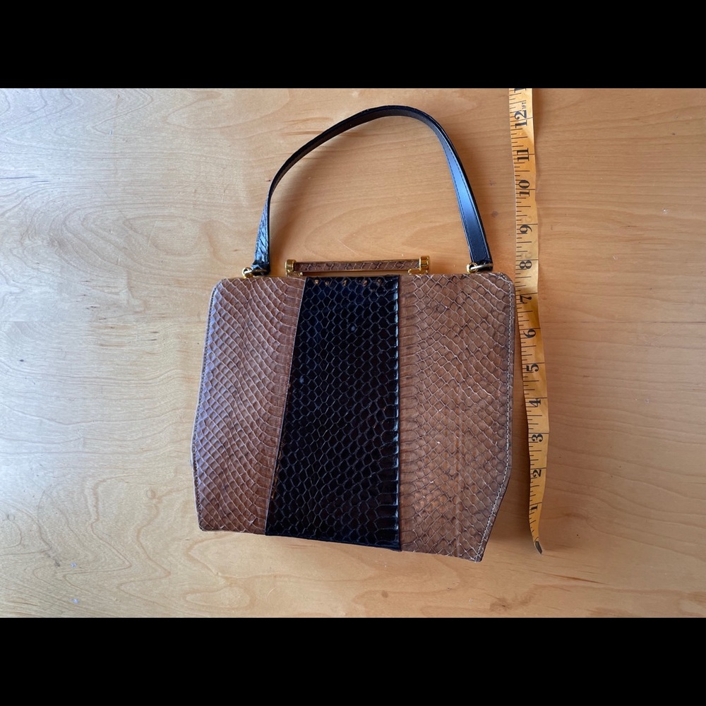 VTG Black and Tan faux reptile look purse